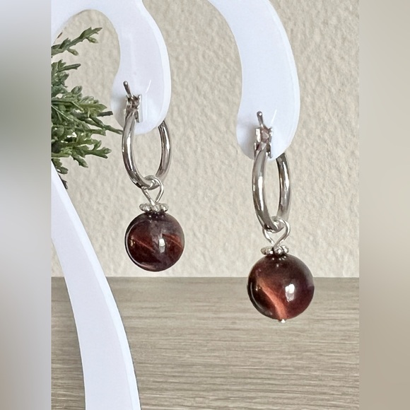 RED TIGER EYE EARRINGS - Picture 3 of 10
